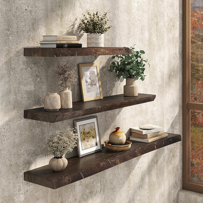Floating Shelves Set of 2, Solid Elm Wood Wall Shelves 36 Inch - Image 2