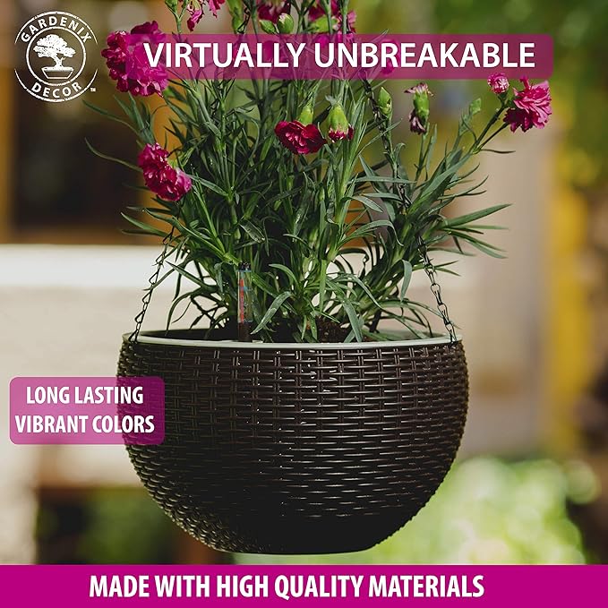 GARDENIX DECOR Self Watering Hanging Planter, 11'' Indoor, Brown, Coco Coir, with Water Level Indicator, Round, 1 Pack