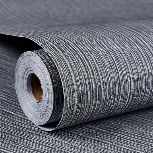 Haimin Grasscloth Wallpaper Textured 24in X 393in Fabric Contact Paper Gray by HaiminHomeDecorWallpaper