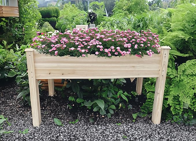 BTExpert 4ft Wooden Raised Garden Bed with Legs, 48x24x30in Elevated Planter Box Stand for Vegetable Flower Backyard, Patio, Balcony Large Wood Raised Beds Liner Outdoor - 30 in Height