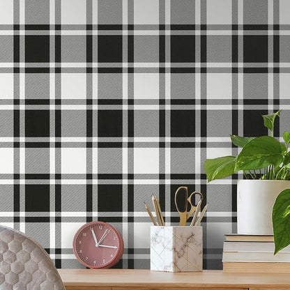 Guvana 17.7"x118" Black and White Trellis Contact Paper Peel and Stick by Guvana