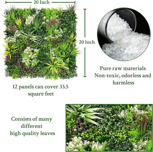 ODTORY Artificial Plant Wall Panels: 20"×20" 12P UV-Anti Faux Grass Wall - Image 2