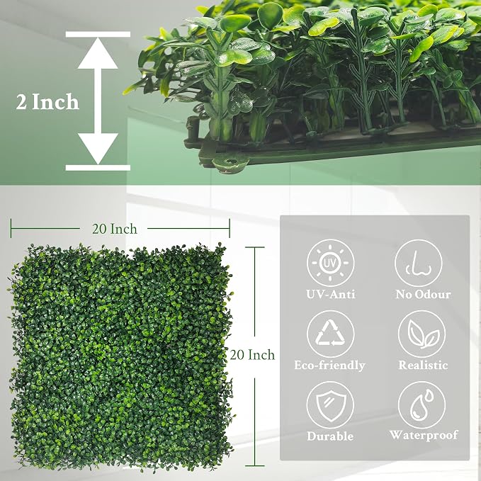 Artificial Boxwood Panels: 20"x 20" 4-Layer Leaf UV-Protected Grass Wall - Image 4