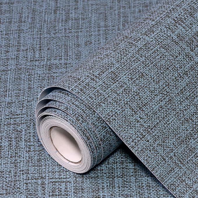 Blue Gray Grasscloth Peel and Stick Wallpaper 17.3"x160" Faux Linen Textured by Uooar