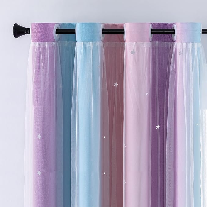 XiDi Curtains for Bedroom Decor, Rainbow Pink Purple/52/54 - Image 2