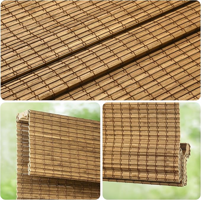 LazBlinds No Tools No Drill Cordless Bamboo Roman Shades, Privacy Blinds - Image 2