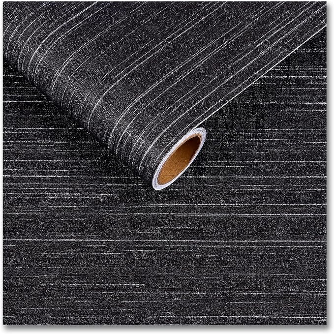 CRE8TIVE Black Grasscloth Peel and Stick Wallpaper Textured Woven Linen Fabric by CRE8TIVE