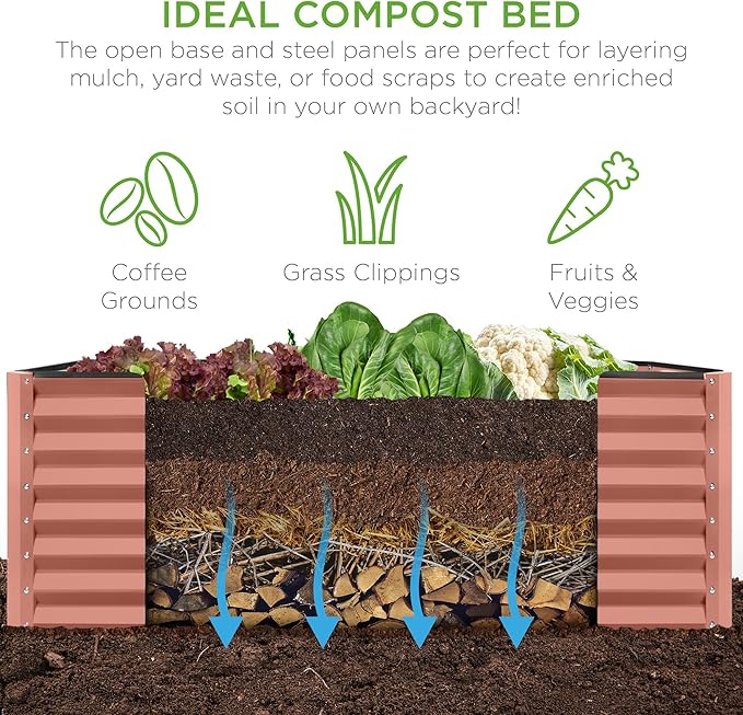Best Choice Products 8x4x2ft Outdoor Metal Raised Garden Bed, Deep Root Planter Box for Vegetables, Flowers, Herbs, and Succulents w/ 478 Gallon Capacity - Terracotta