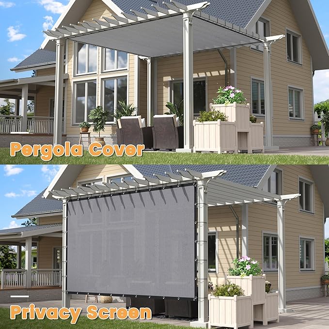 VICLLAX Shade Fabric Sun Shade Cloth with Every 2 FT Grommets for Patio Garden Pergola Cover Canopy 4x11 FT, Light Grey