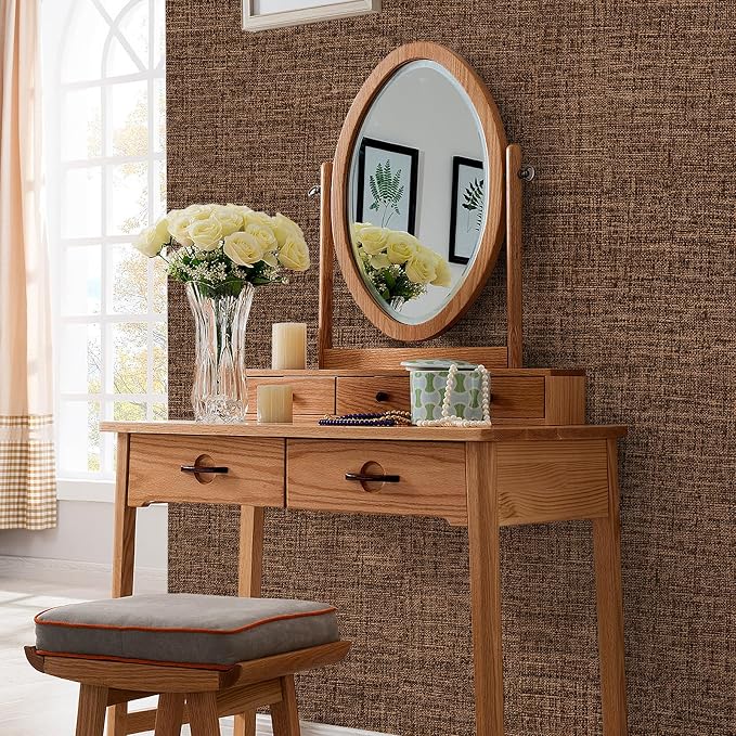 Brown Grasscloth Peel and Stick Wallpaper 17.3"x1200" Faux Linen Textured - Image 7