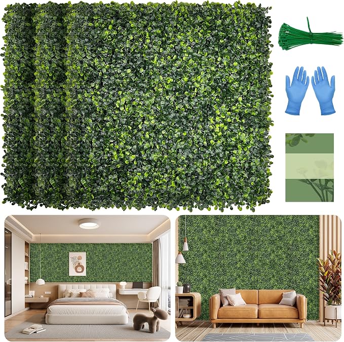 Artificial Grass Wall Panel Screen: 10"x10" 6P UV-Anti Faux Boxwood Panels by BHXCL