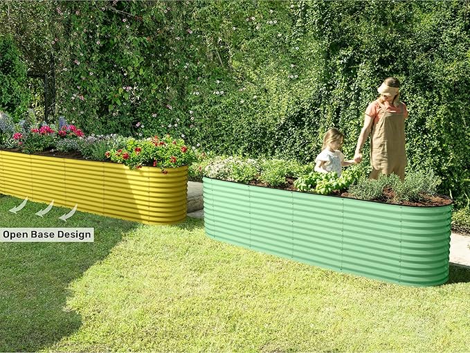 9-in-1 Galvanized Raised Garden Beds Outdoor // 8×2×2.5 ft Modular Planter for Gardening, Vegetables, Flowers // 32" Extra Tall Metal Raised Garden Bed (Light Green) // Patented Design Planter Box