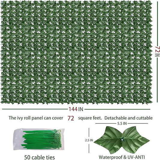Odtory Artificial Ivy Privacy Fence Wall Screen: 72 x144 in UV-Anti Faux - Image 2