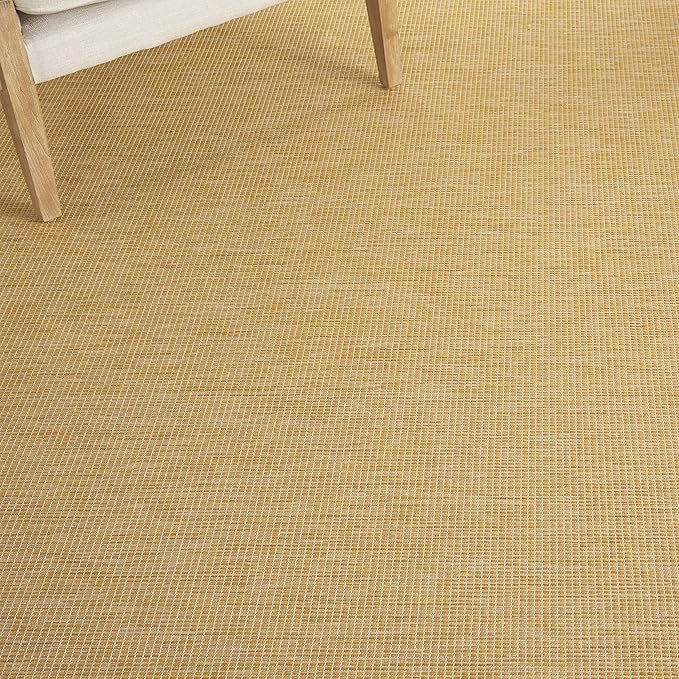Nourison Positano Indoor/Outdoor Yellow 6' x Round Area Rug, Easy Cleaning, Non Shedding, Bed Room, Living Room, Dining Room, Backyard, Deck, Patio (6 Round)