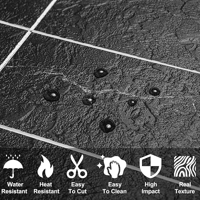 AULIGET Faux Stone Backsplash Peel and Stick PVC Tile, 3 Inch x 6 Inch Black - Image 3