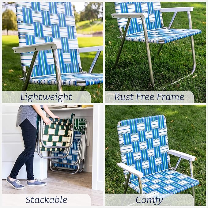 Lawn Chair USA Folding Aluminum Outdoor Patio Lawn Chair | Heavy-Duty Webbed Chairs for Camping, Sports, Beach, Yard & Tailgating | Lightweight Portable | Classic - Black/Silver