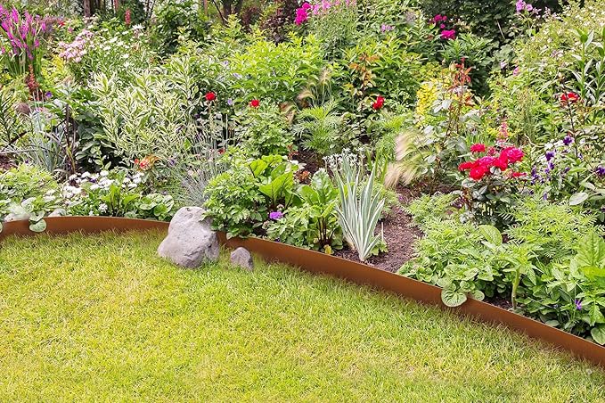 KOL Corten Steel Pre-Rusted Garden Lawn Edging - 6-Pack Metal Landscape Edging Strips - Heavy Duty Hammer-in Cor-Ten Steel Rust Border with 7 Clips - 14-Gauge - 40" L x 5.5" H (20FT Total Length)