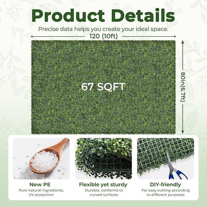 Artificial Boxwood Backdrop Roll: 80"x120" UV-Anti Greenery Faux Grass Hedge - Image 2