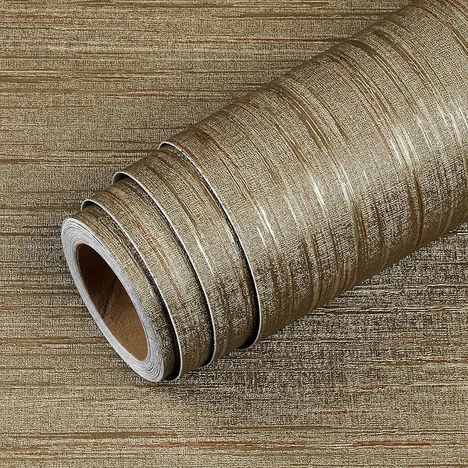 Livelynine 15.8x394 Luxury Gold Textured Wallpaper Peel and Stick Grass Cloth - Image 7