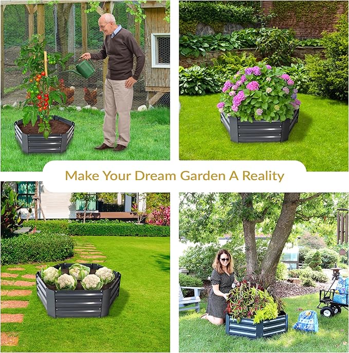 Sunnydaze 11.75" H Raised Metal Garden Bed - Galvanized Raised Garden Bed Outdoor for Vegetables and Flowers - Dark Gray - Hexagon