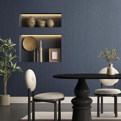 Haimin Fabric Wallpaper Textured Contact Paper Navy Blue Peel and Stick Faux - Image 4