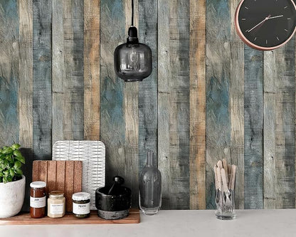 FLFK Vintage Wallpaper Peel and Stick Grey Wood Contact Paper Removable - Image 3