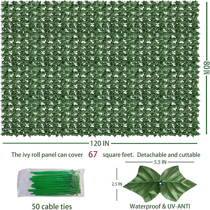 ODTORY Artificial Ivy Privacy Fence Wall Screen, 80X120 in UV-Anti Faux - Image 2