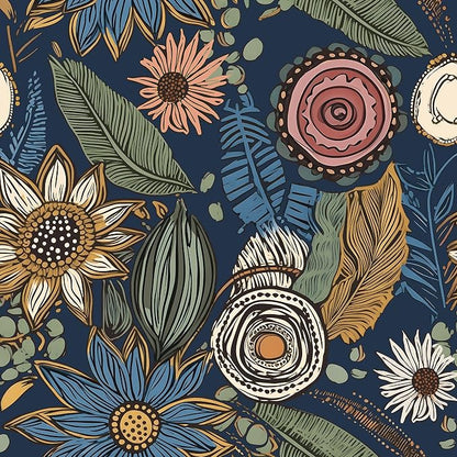 Boho Wallpaper Peel and Stick, Dark Vintage Floral Contact Paper, Retro by Laatse