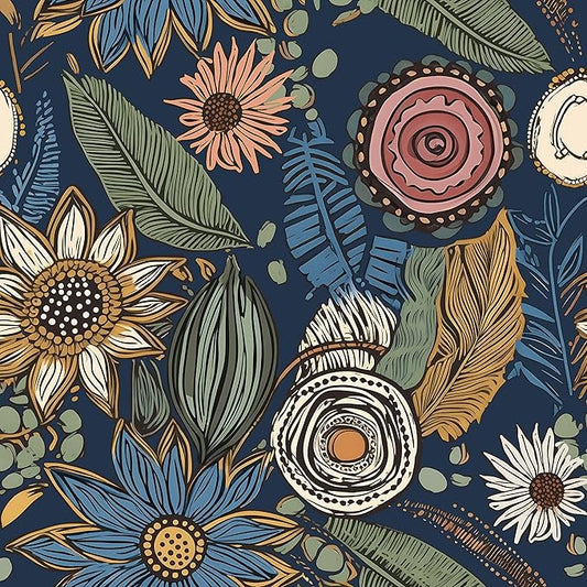 Boho Wallpaper Peel and Stick, Dark Vintage Floral Contact Paper, 17.5" x 197" by Laatse