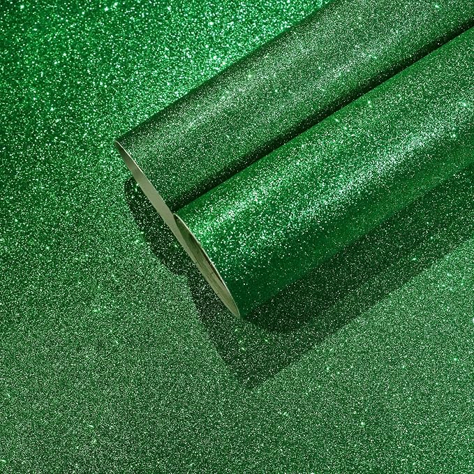 CHIHUT 15.7''x236'' Sparkly Green Glitter Wallpaper Stick and Peel Glitter by CHIHUT