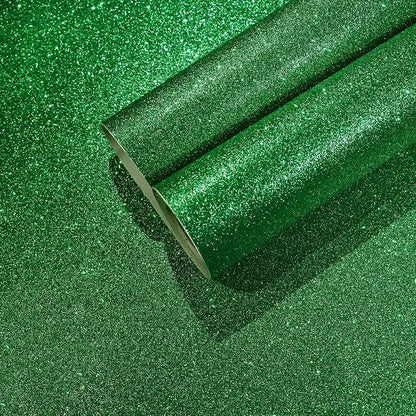CHIHUT 15.7''x236'' Sparkly Green Glitter Wallpaper Stick and Peel Glitter by CHIHUT