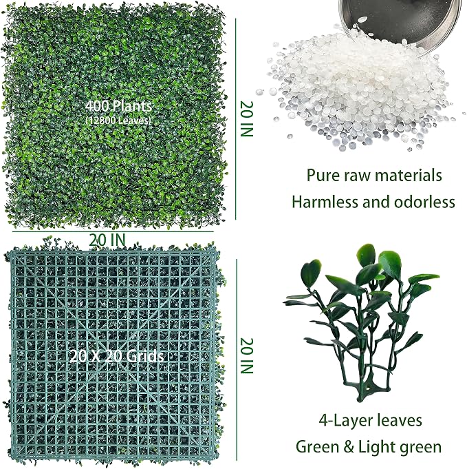 ODTORY Artificial Grass Wall Panels, 20X20 in 6P UV-Anti Greenery Boxwood Panels - Image 2