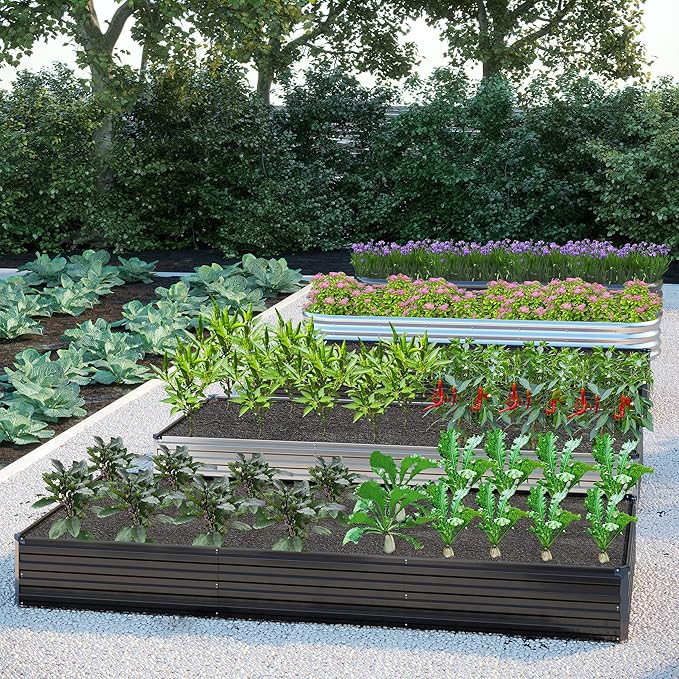 2PCS 12x4x1FT Galvanized Raised Garden Bed Kit,Vegetable Boxes-Rectangle Metal Flower Box,Large Planter Raised Beds Outdoor Garden for Planting,Fruit,Herb-Sliver