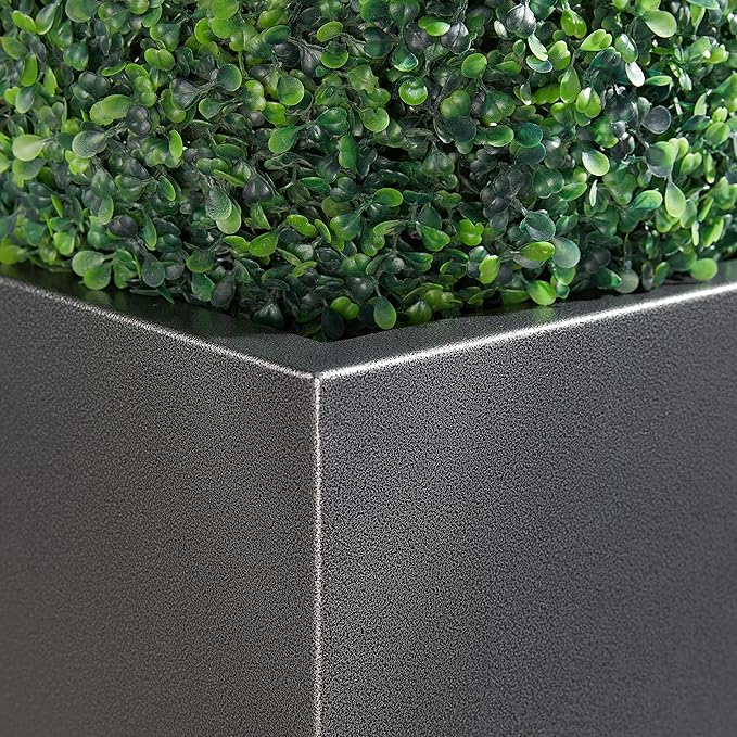 Metallic Heavy Tall Outdoor/Indoor Planter Box, Rectangular, 14Lx14Wx30H Inches, ‎25LBS/PC, Dark Gray, No Assembly Required and Seamless, Set of 2