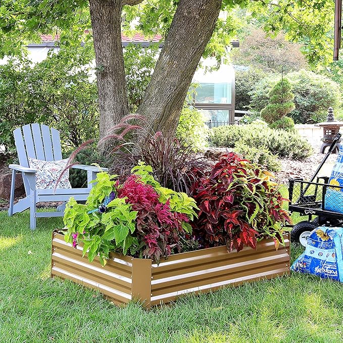 Sunnydaze 11.75" H Raised Metal Garden Bed - Galvanized Raised Garden Bed Outdoor for Vegetables and Flowers - Brown - 4' x 3' Rectangle